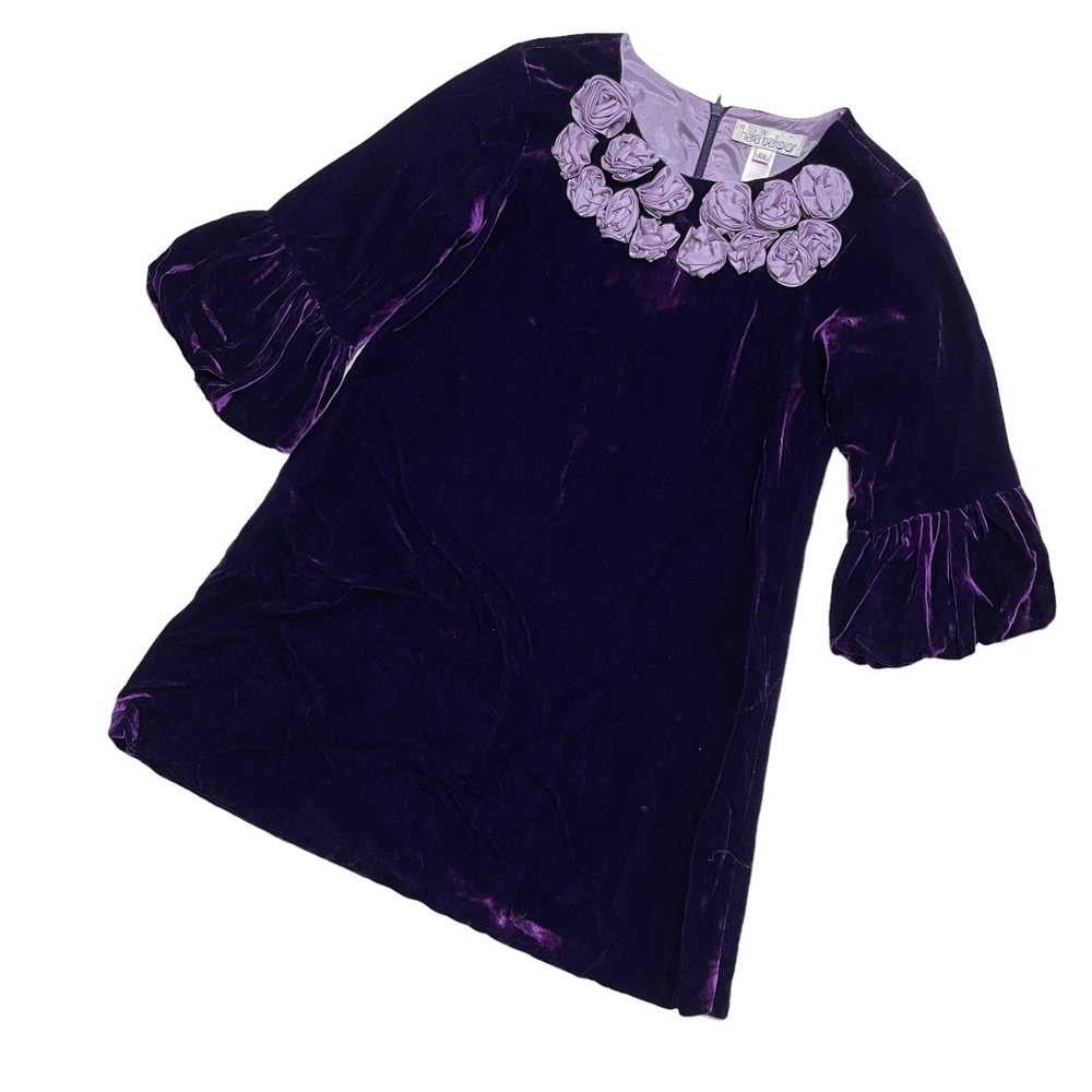 Silk Velvet Rosettes Dress Girls 6X Hala Baloo Puff Sleeve Satin Purple Amethyst